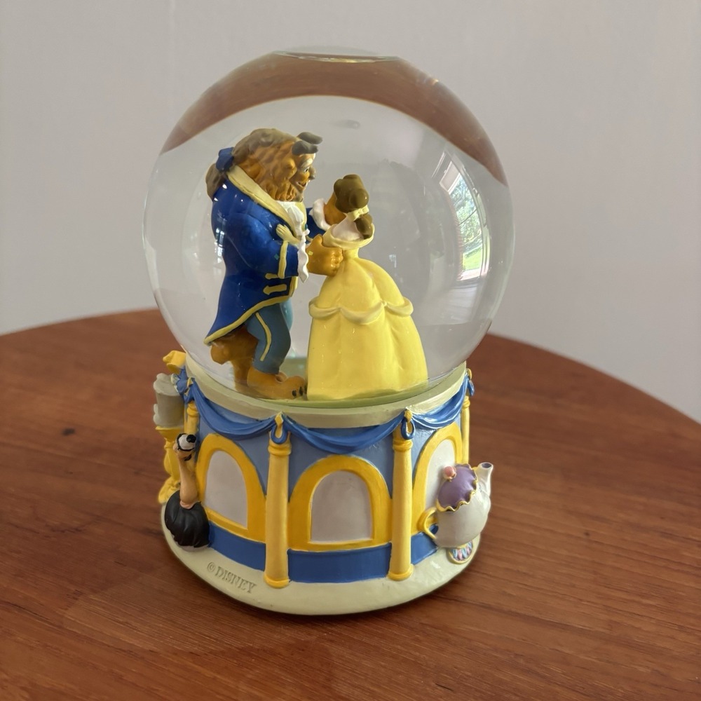 Vintage Disney Beauty & The Beast Musical Water Snow Globe No Box 1991 Belle